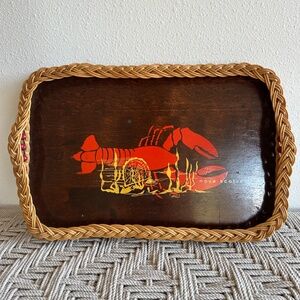 Vintage Nova Scotia Souvenir Tray – Lobster Design with Wicker Edge